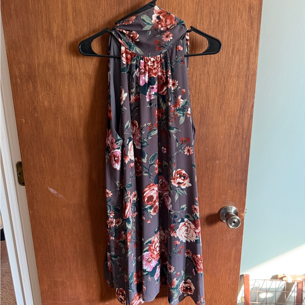 Vici Floral Halter Dress - Gray and Pink